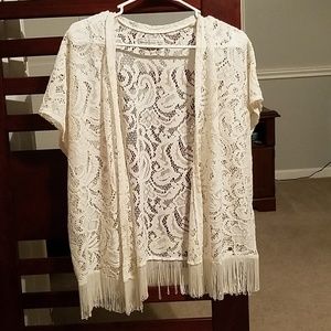Abercrombie and Fitch lace kimono with fringe OS